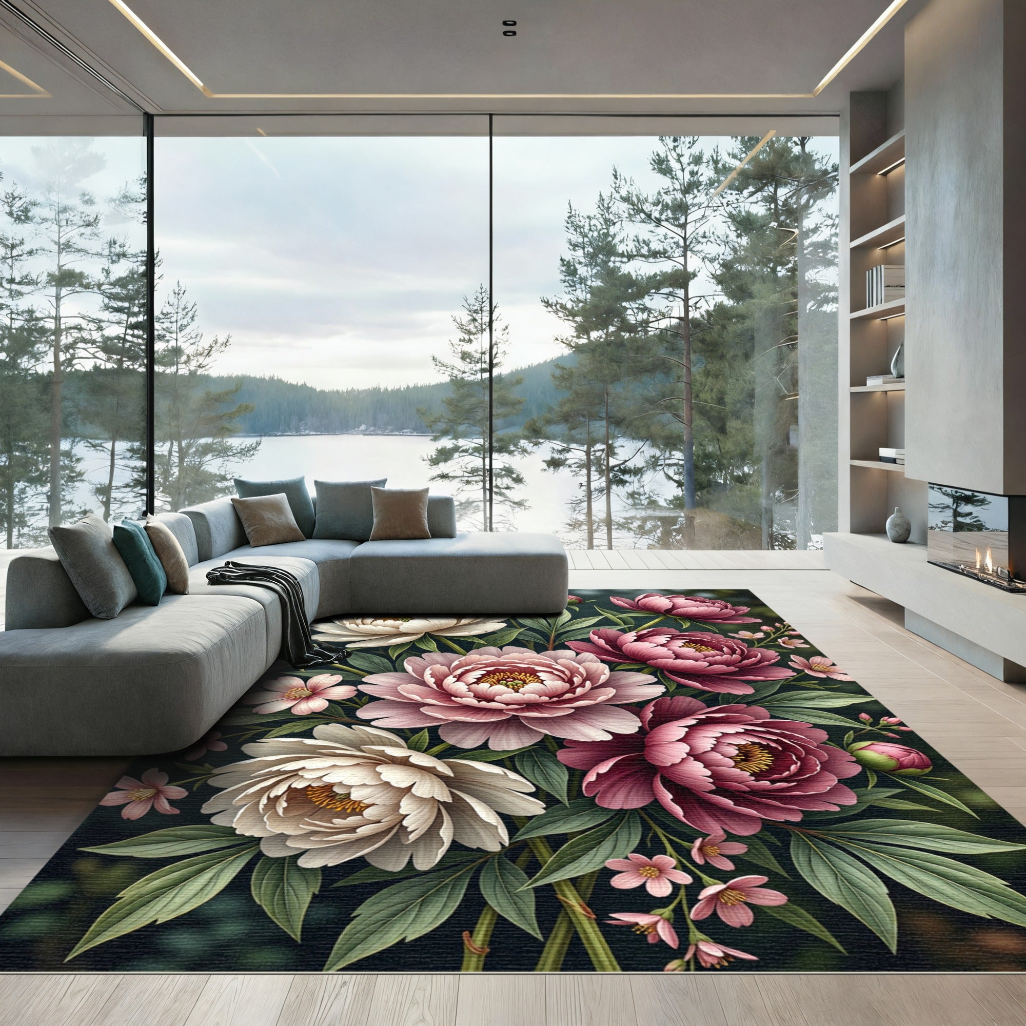 Pink White Peony Bouquet Garden Rug