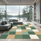 Sage and Tan Geometric Block Grid Rug