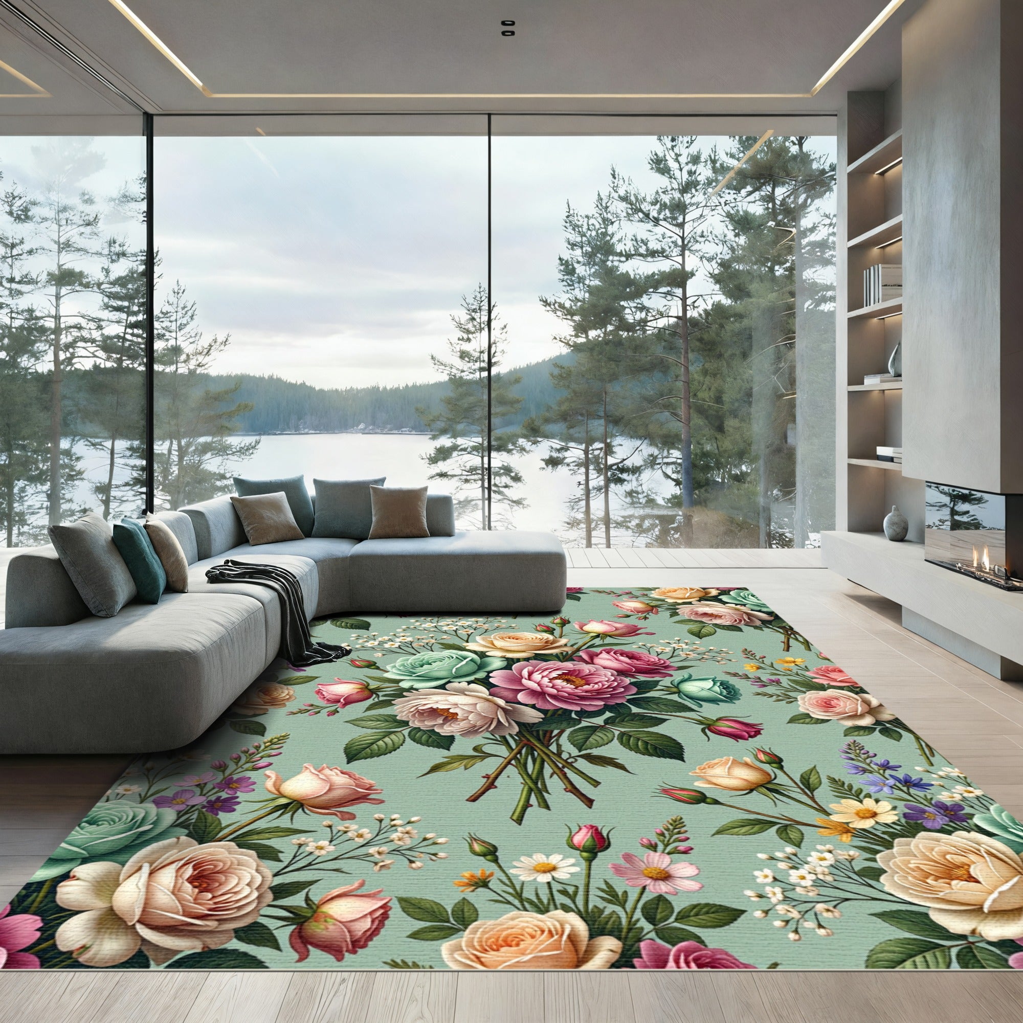 Vintage Pastel Rose Bouquet Collection Rug
