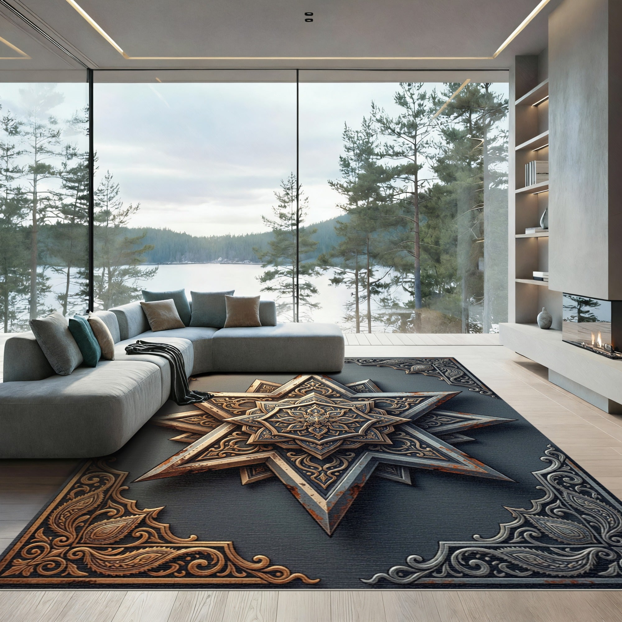 Ornate Metallic Starburst Medallion Rug