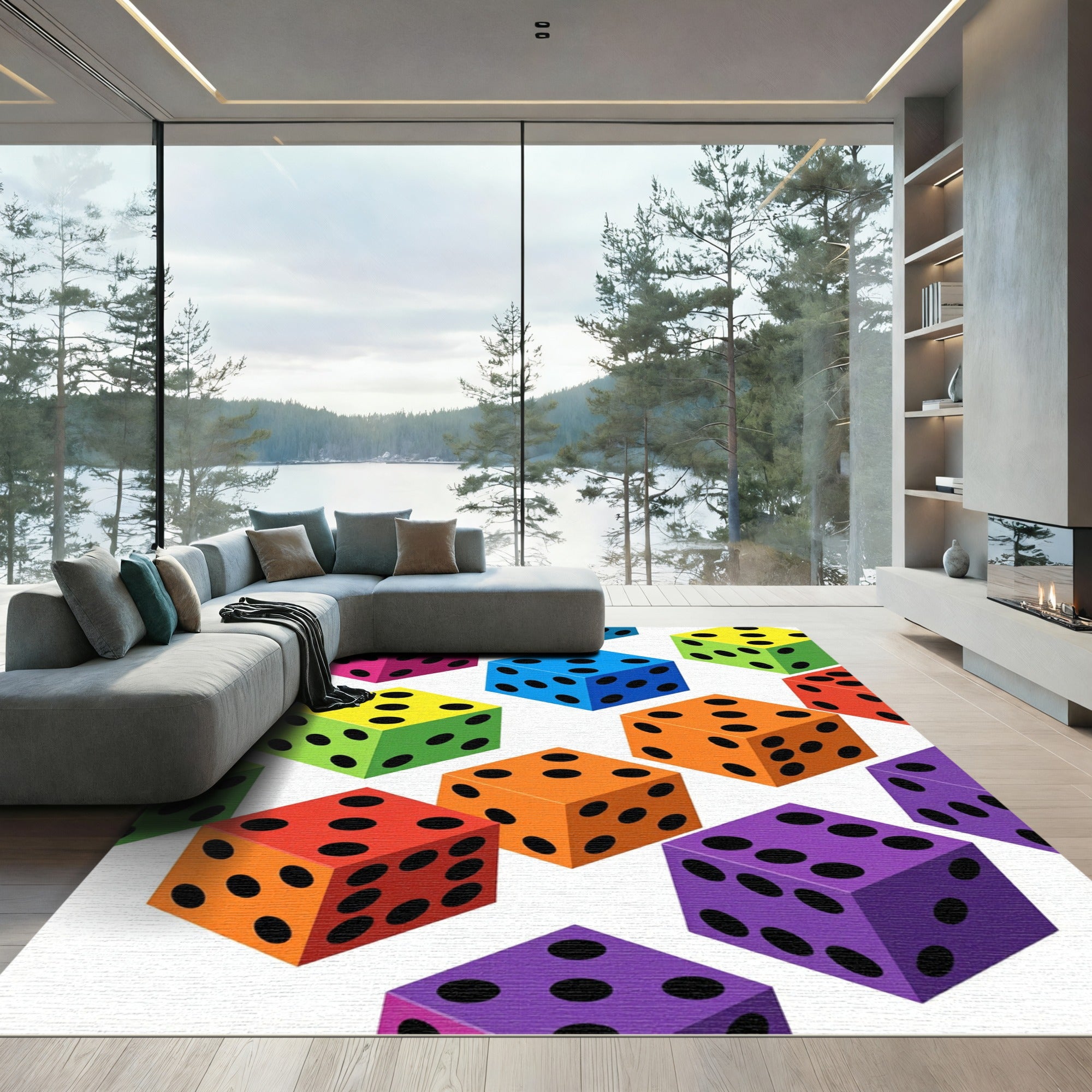 Vibrant Isometric Multicolored Dice Grid Rug