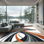 Modern Abstract Charcoal and Copper Streamline Rug