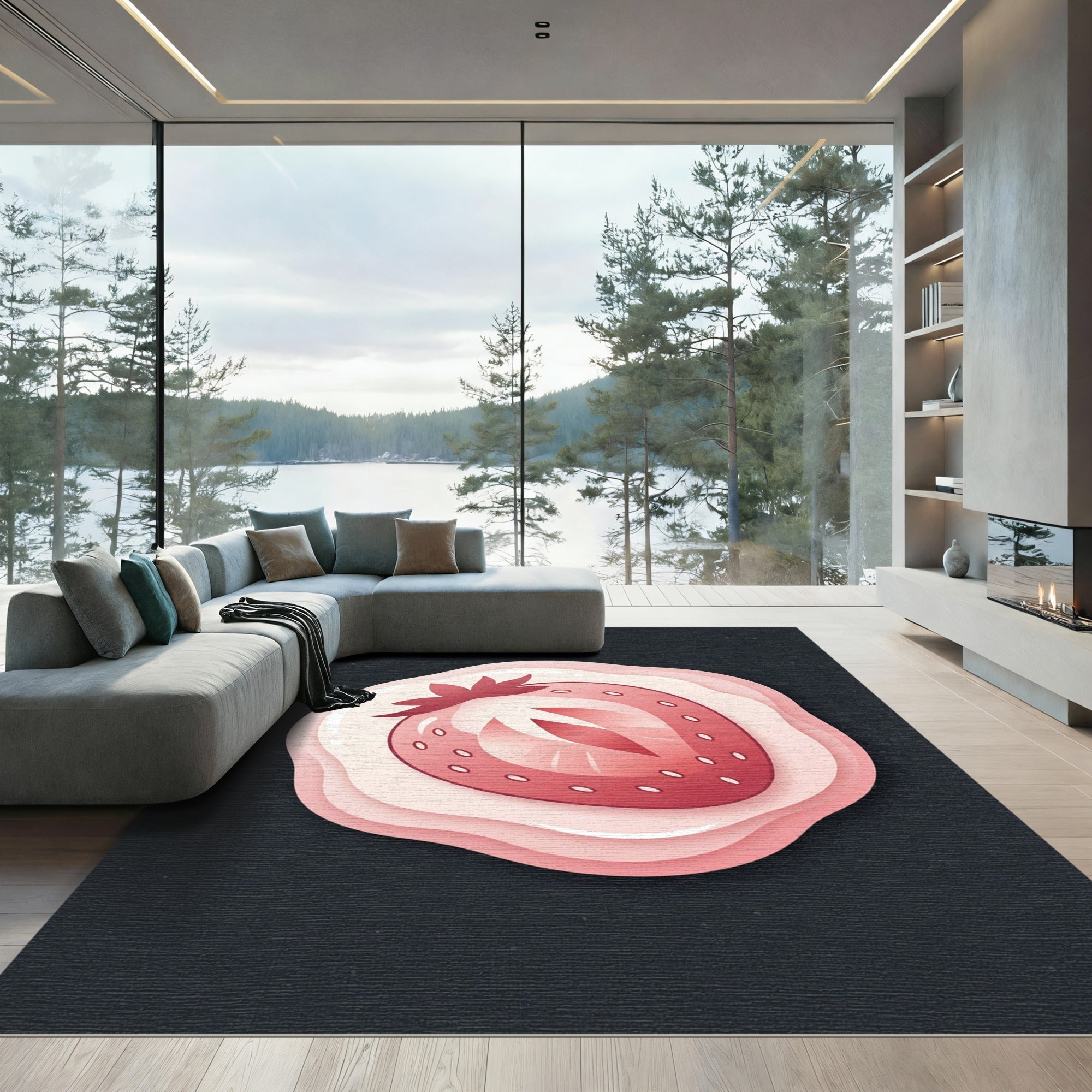 Pink Strawberry Slice Layered Art Rug