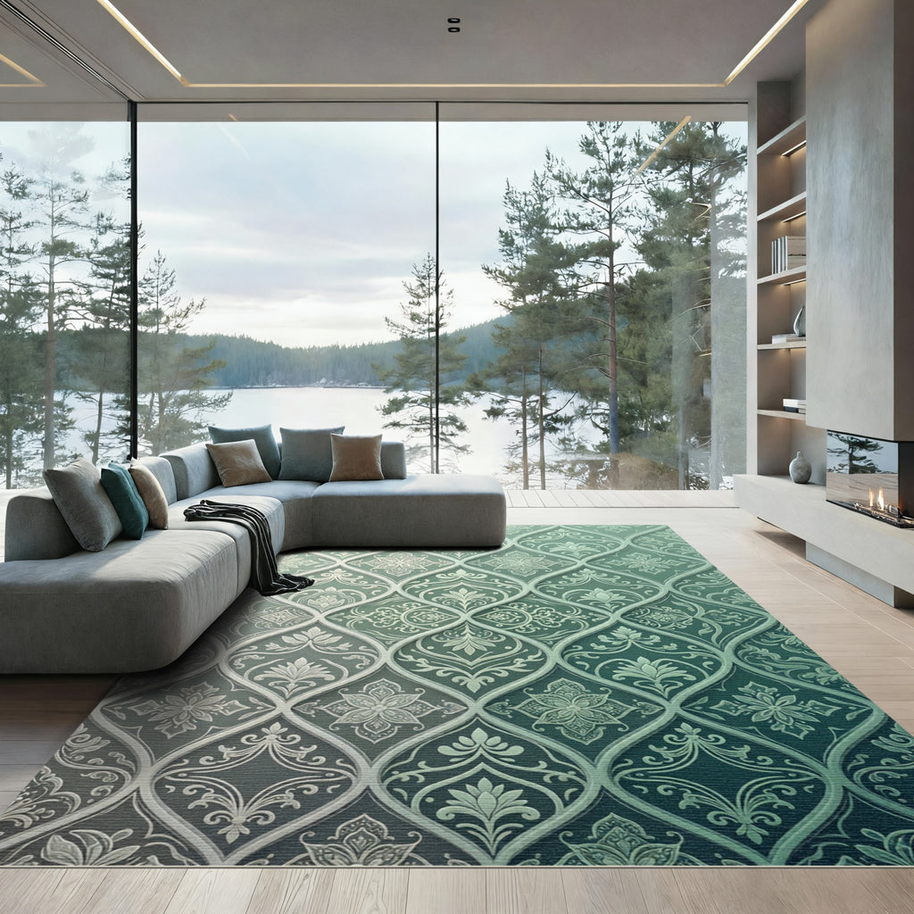 Timeless Teal Floral Lattice Rug