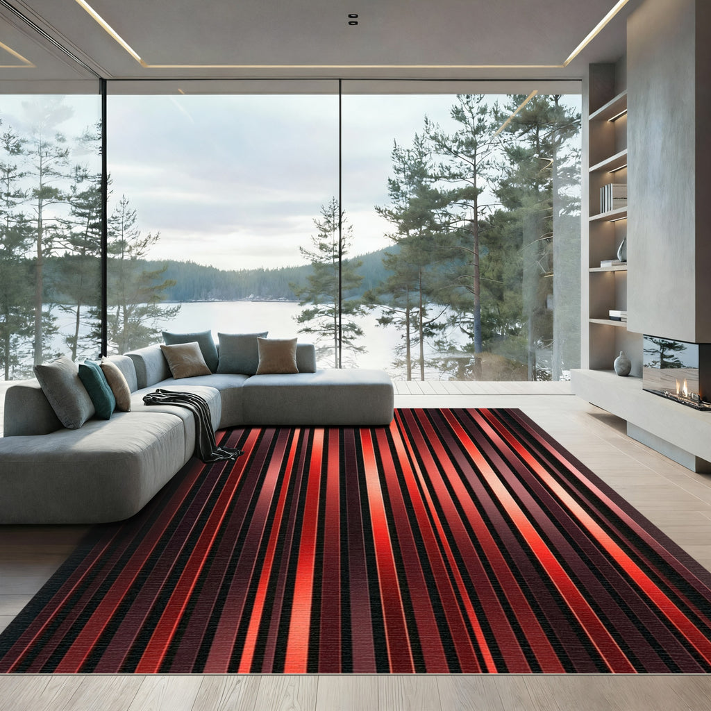 Crimson Gradient Vertical Stripe Rug