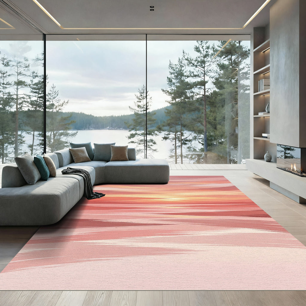 Coral Sunset Abstract Brushstroke Rug