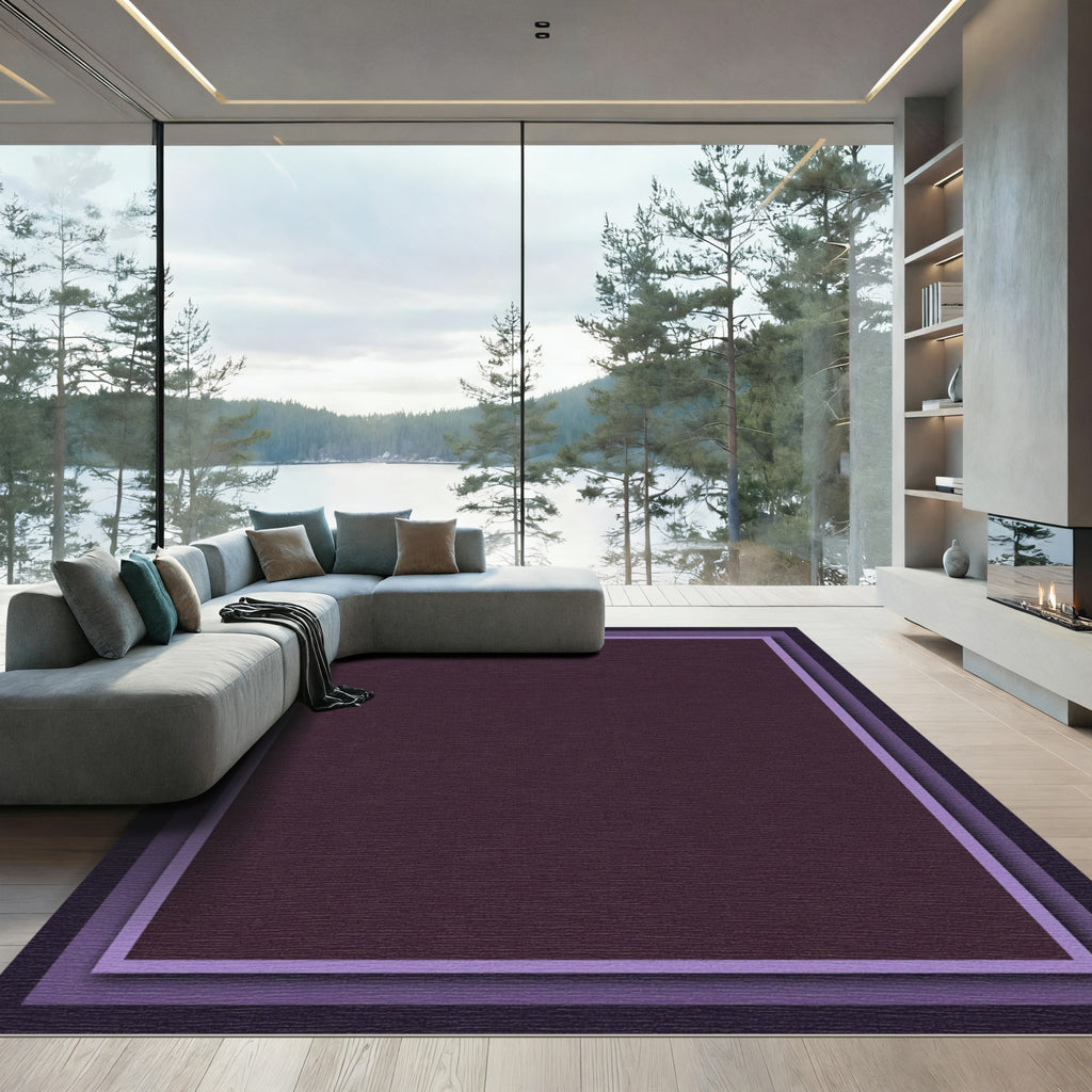 Deep Plum Geometric Layered Frame Rug