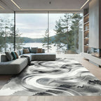 Monochrome Abstract Ink Swirl Rug