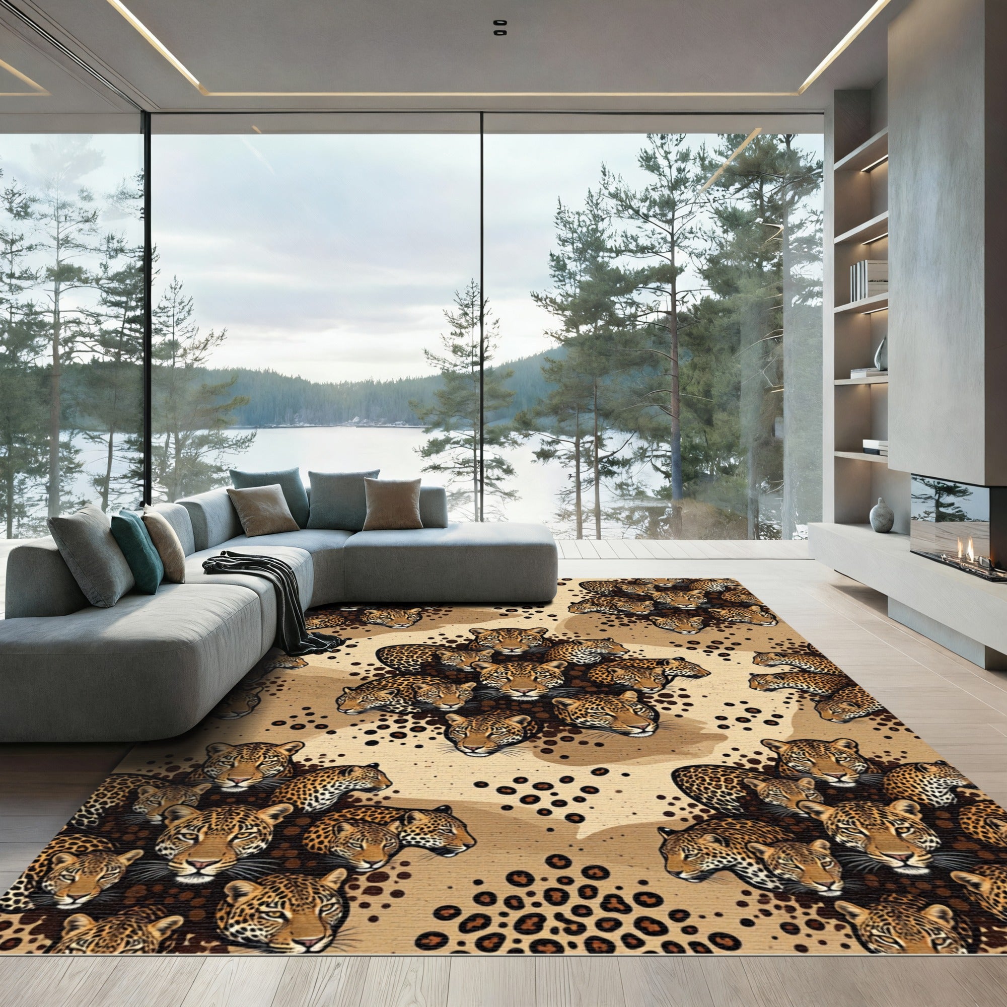 Leopard Head Tan Wild Animal Rug