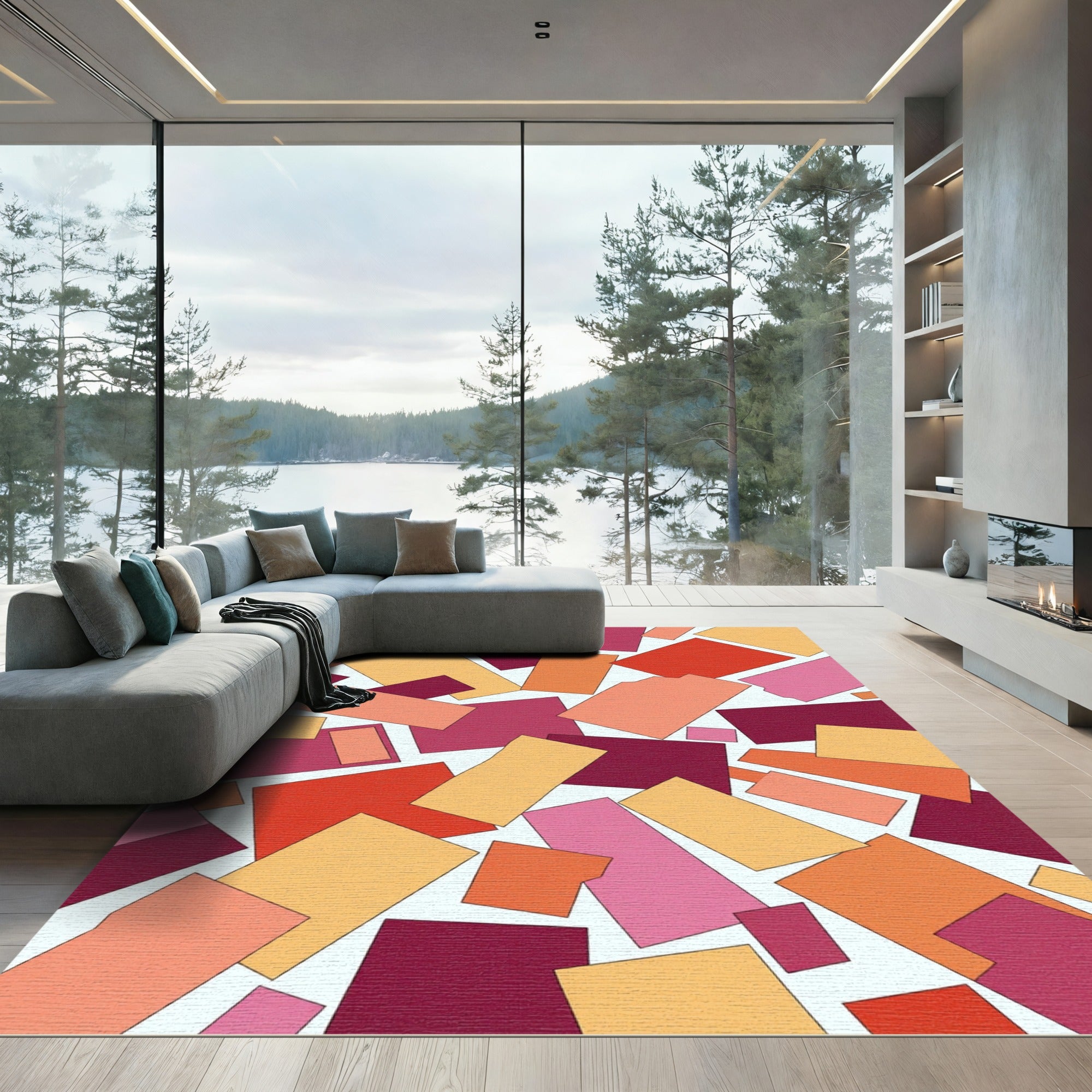 Vibrant Geometric Color Block Collage Rug