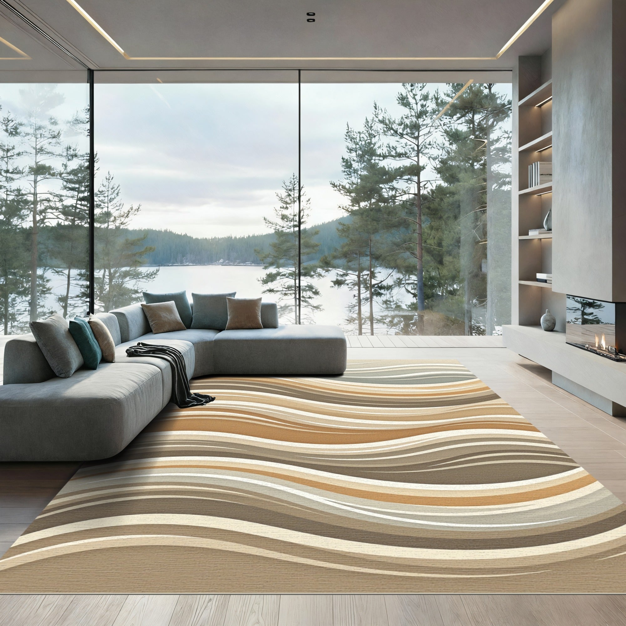 Neutral Earth Toned Abstract Waves Rug