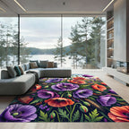 Vibrant Purple and Orange Poppy Garden Rug