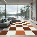 Terracotta White Geometric Checkered Rug