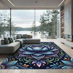 Vibrant Blue Lotus Mandala Rug