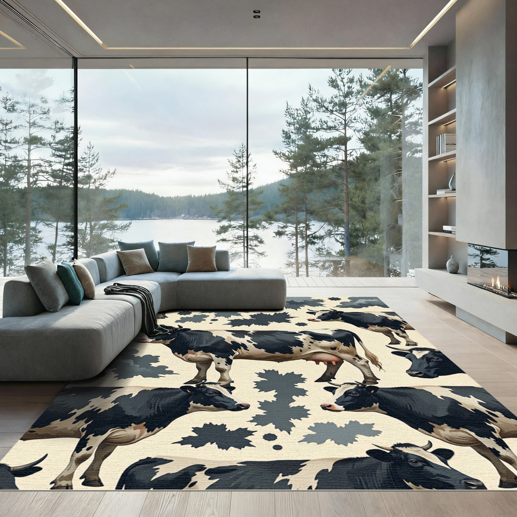 Black and White Farmhouse Cow Rug