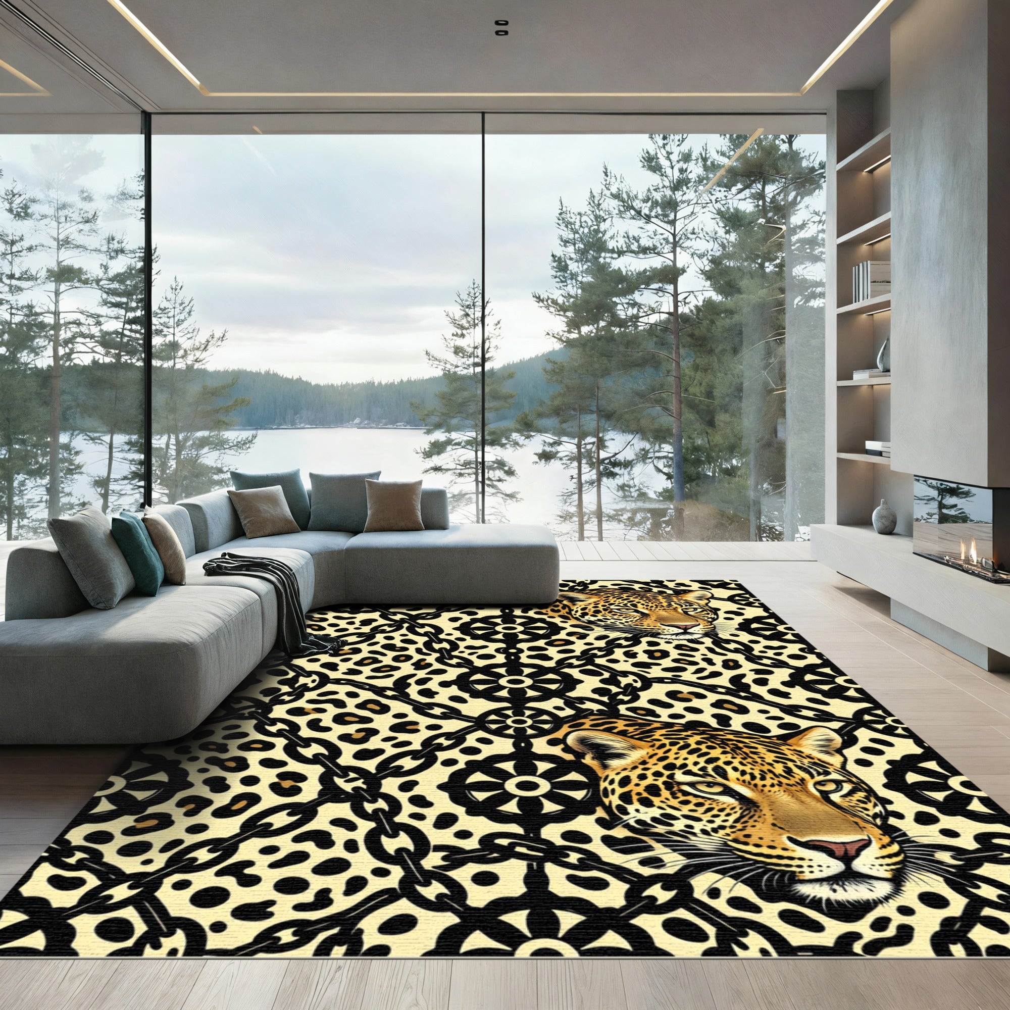 Golden Leopard Chain Medallion Rug