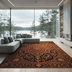Ornate Golden Filigree Floral Medallion Rug