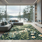 Sage Green Whimsical Wildflower Meadow Rug