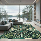 Emerald Green Floral Geometric Tile Rug