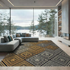 Golden Aztec Tribal Diamond Geometric Rug