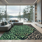 Emerald Ornate Damask Scroll Foliage Rug