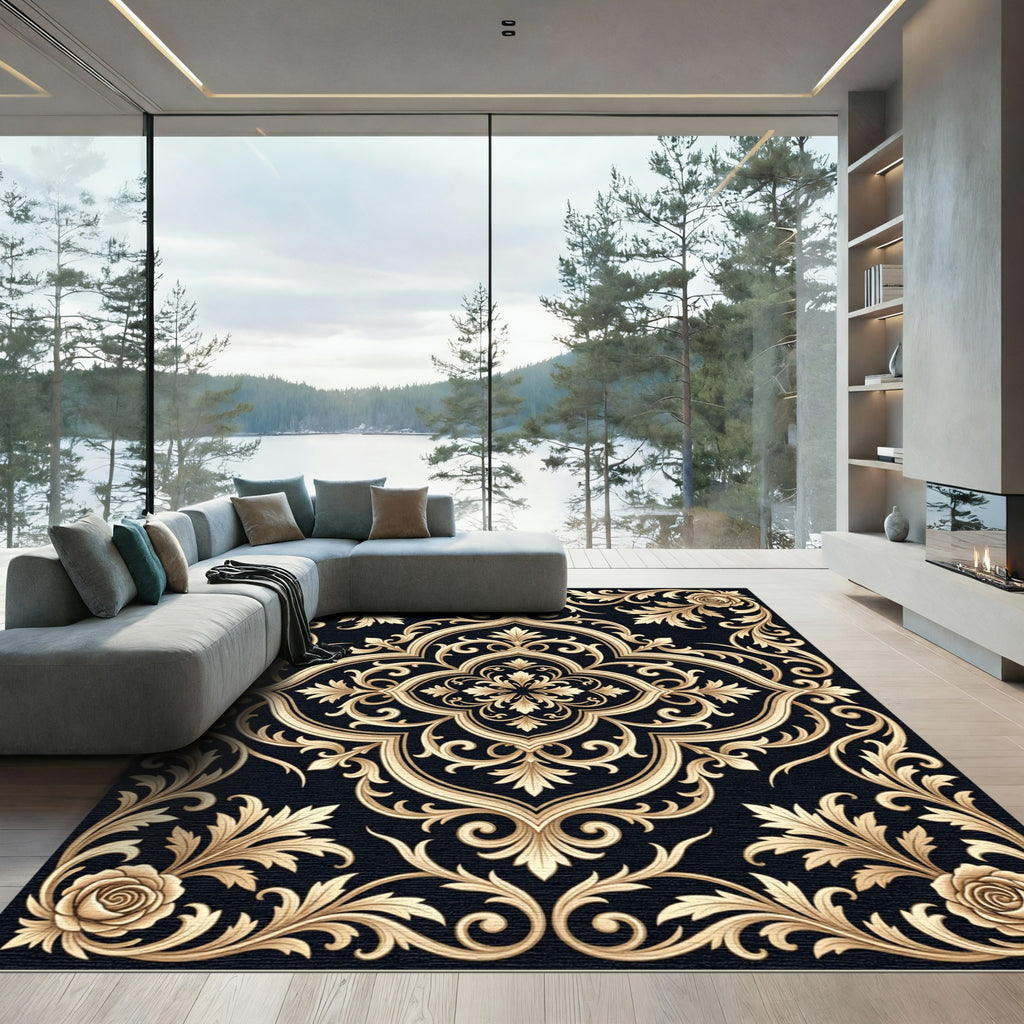 Golden Rose Scrollwork Medallion Rug