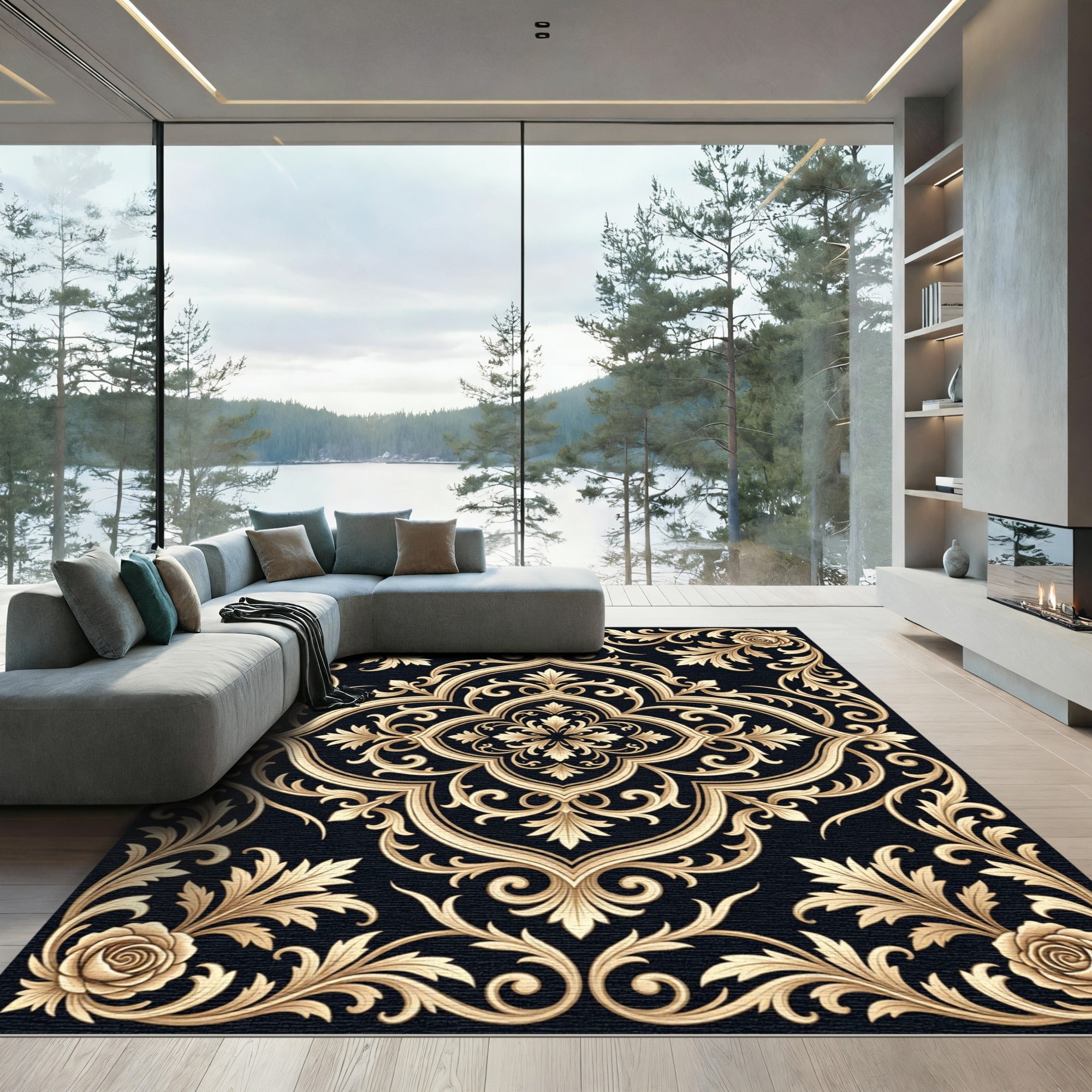 Golden Rose Scrollwork Medallion Rug