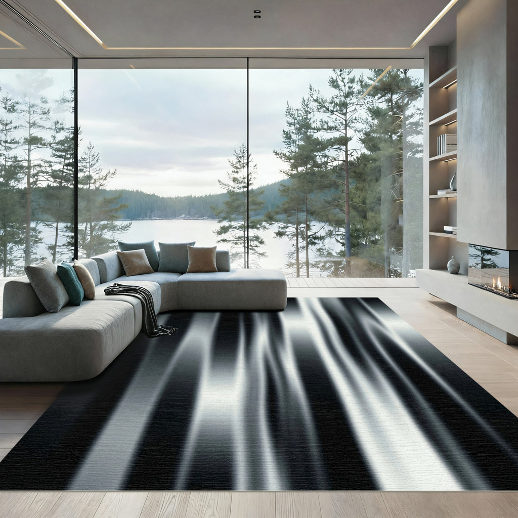 Monochrome Vertical Flowing Stripes Rug