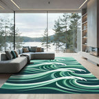 Abstract Teal Oceanic Wave Rug