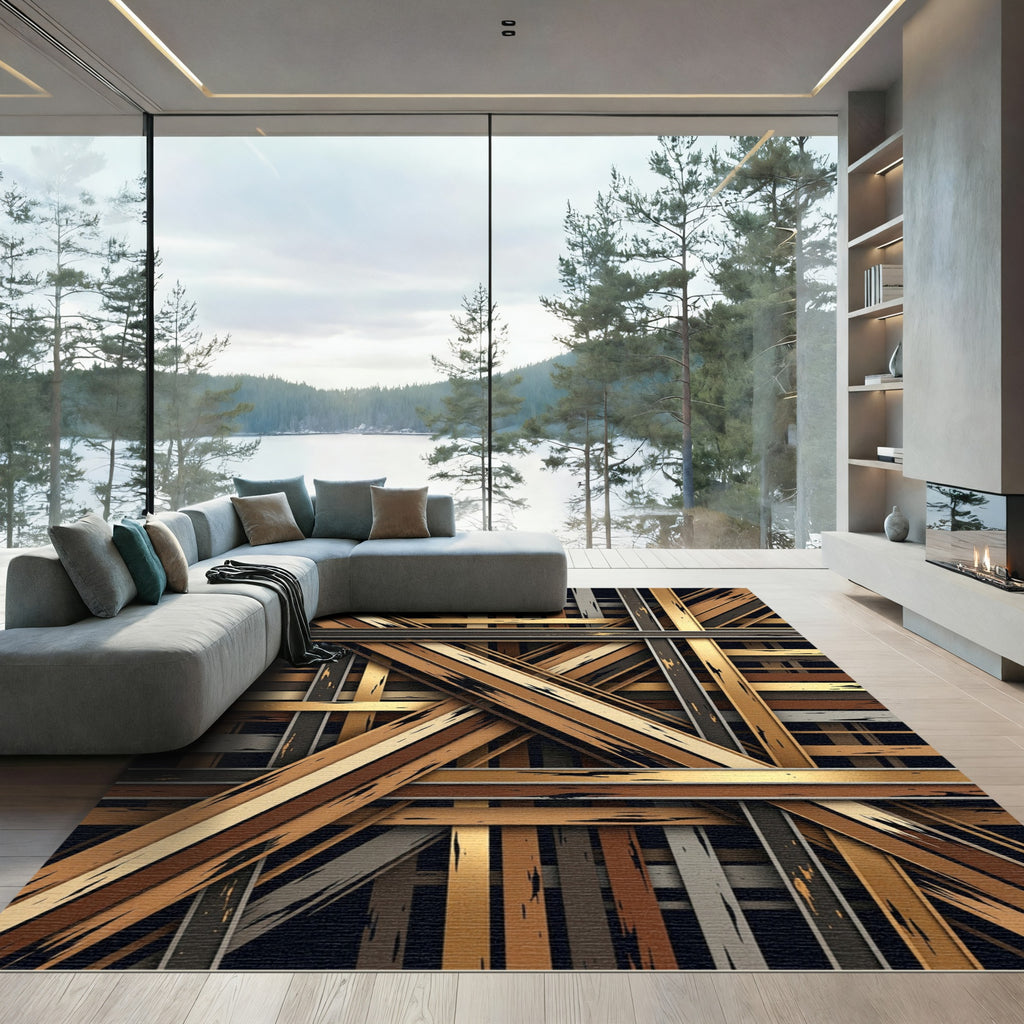 Intersecting Wood Grain Bands Rug