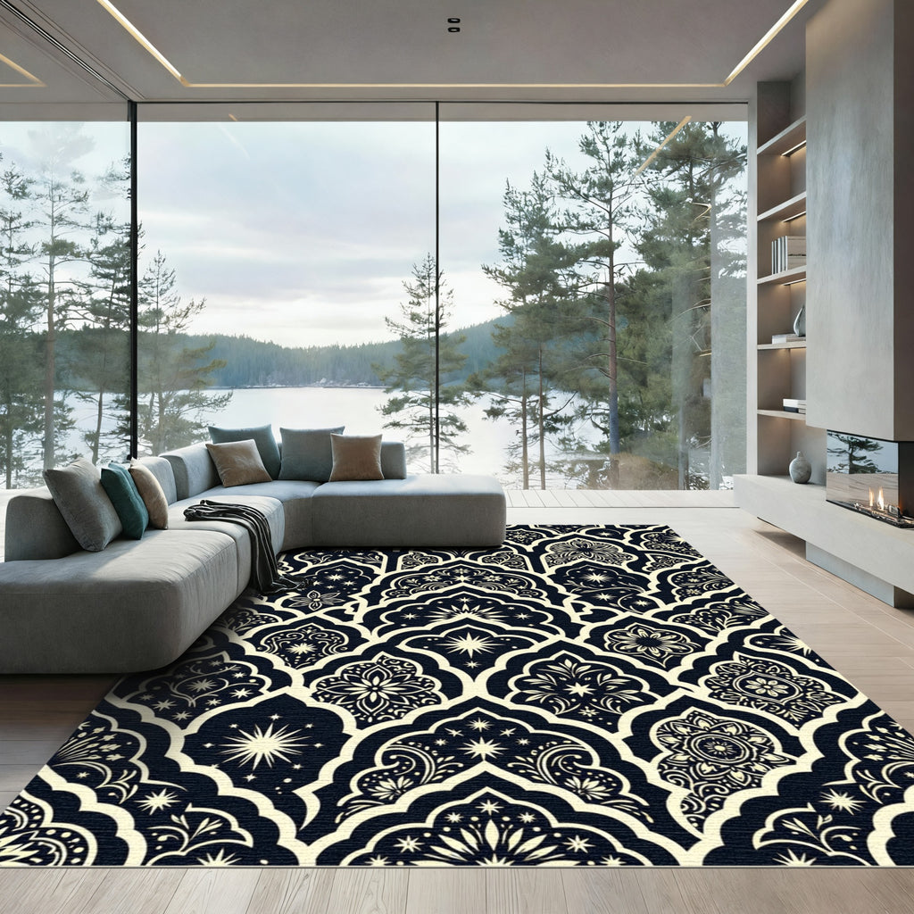 Midnight Ivory Geometric Floral Archways Rug