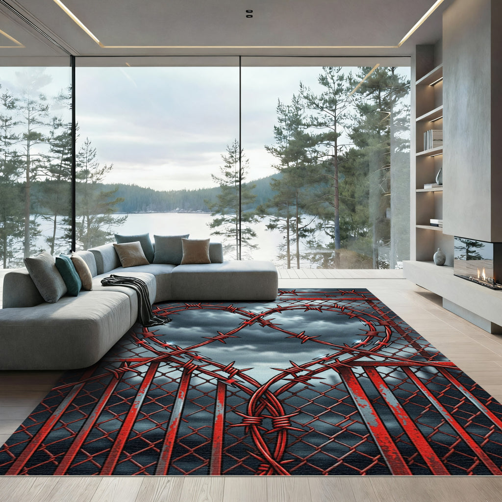 Crimson Heart Barbed Wire Fence Rug
