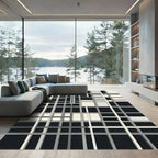 Modern Black Gray White Intersecting Lines Rug