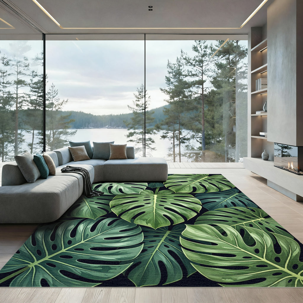 Lush Tropical Monstera Foliage Rug