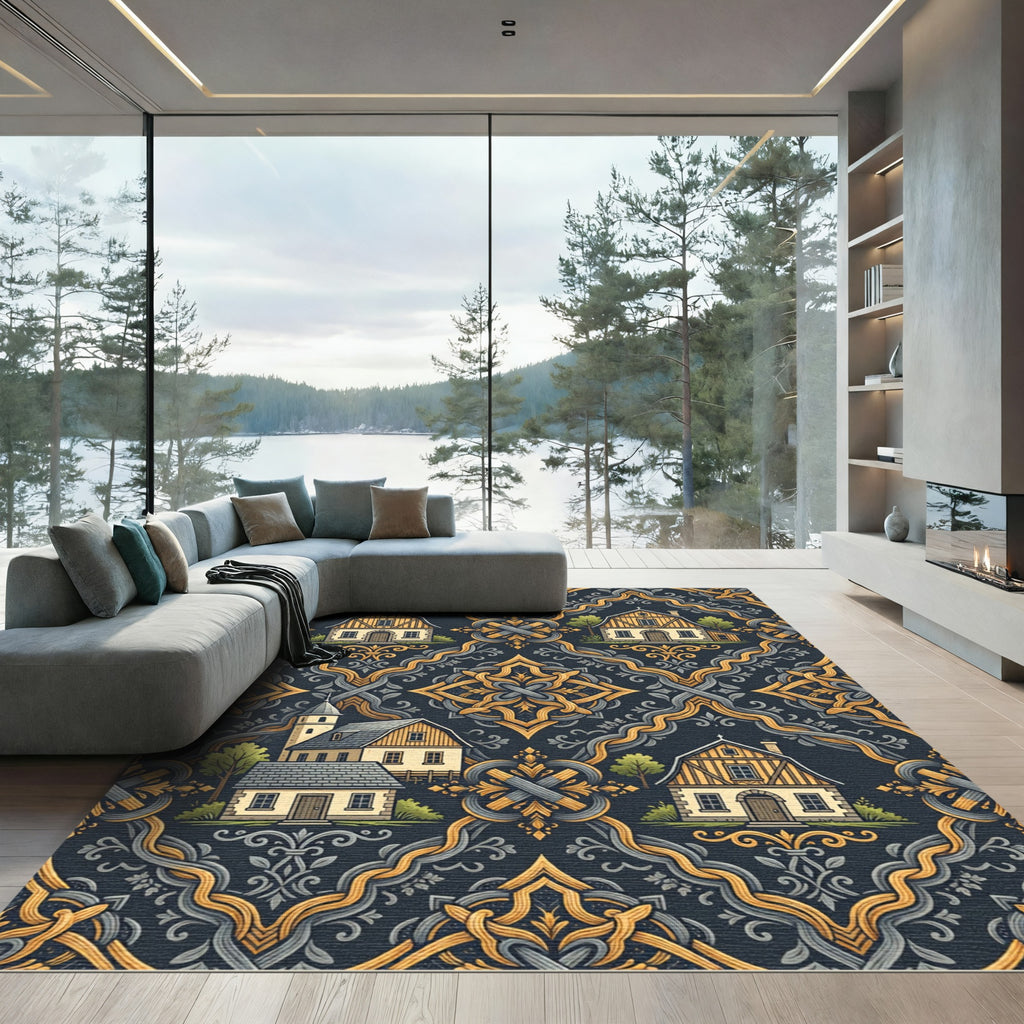Yellow Village Crested Frame Rug