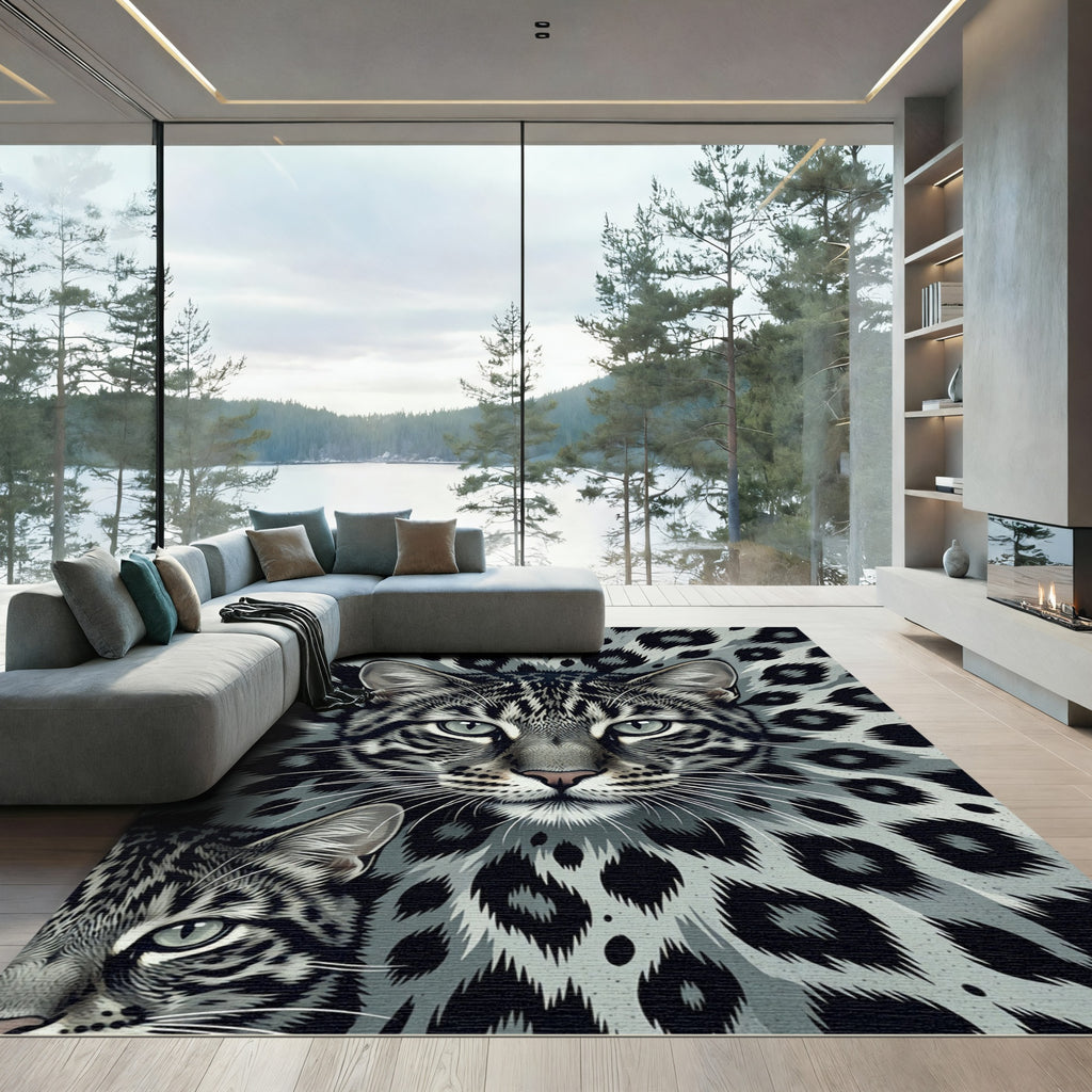 Leopard Face Amidst Spotted Background Rug