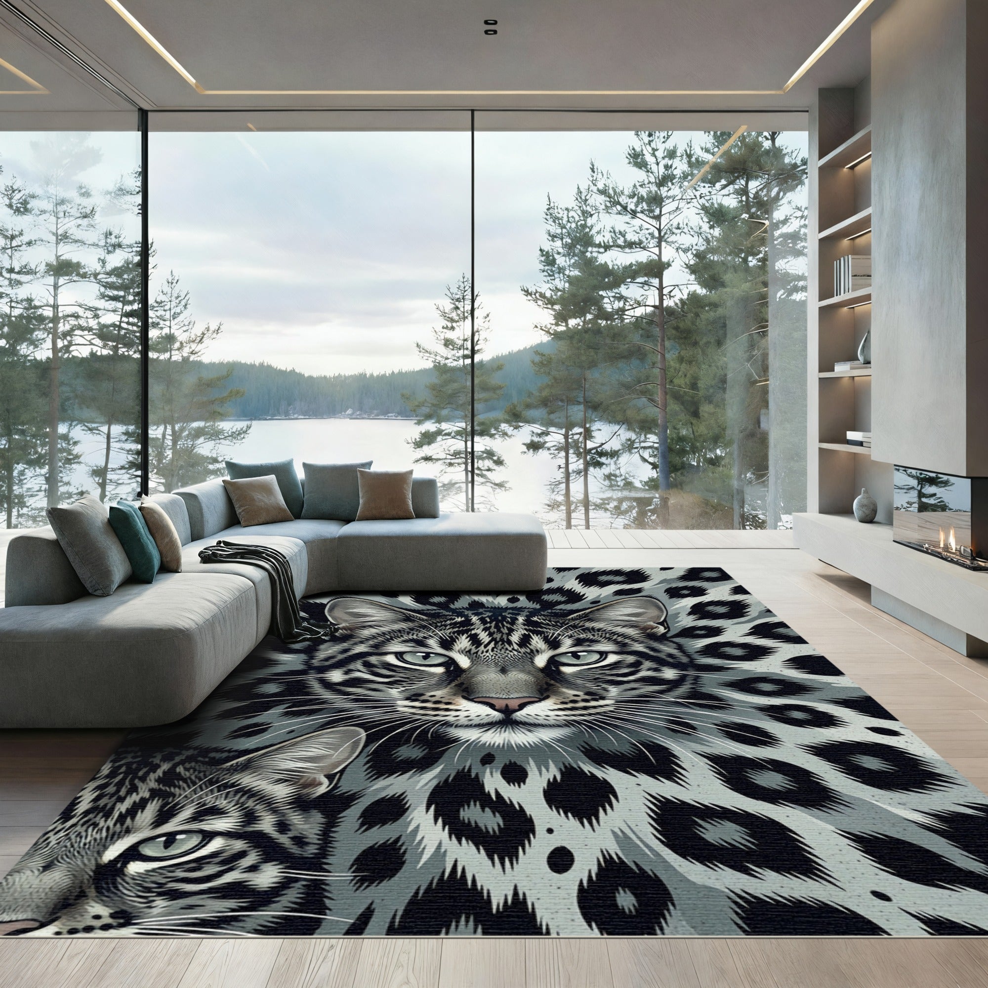 Leopard Face Amidst Spotted Background Rug