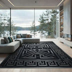 Dark Gray Geometric Maze Relief Rug