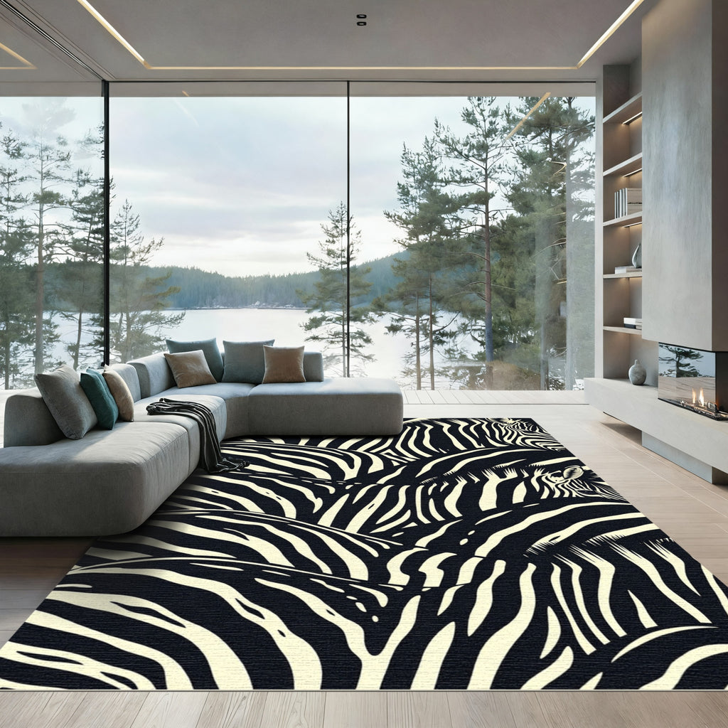 Black and Cream Zebra Stripes Field Rug