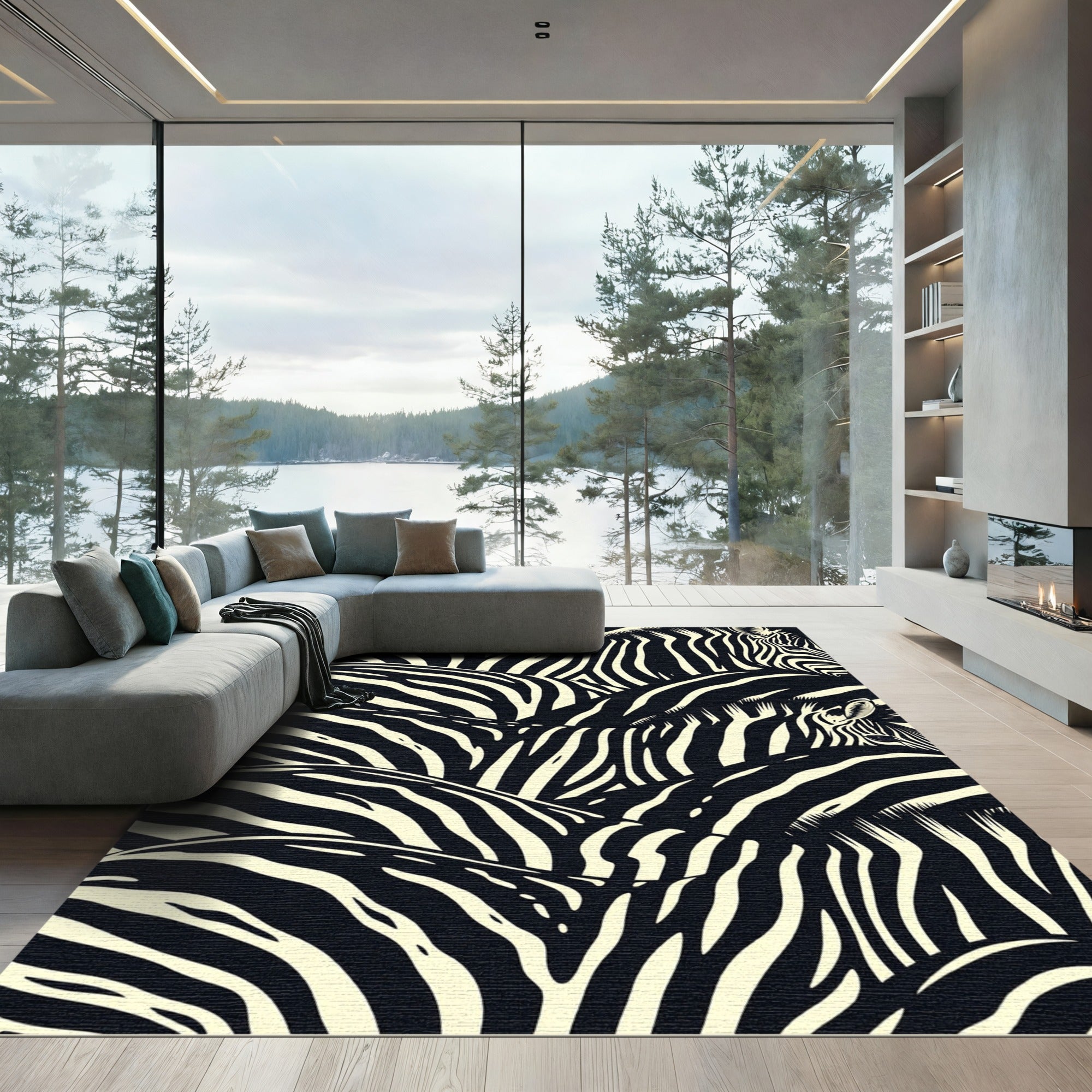 Black and Cream Zebra Stripes Field Rug