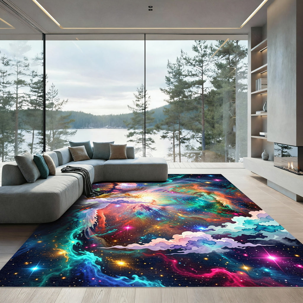 Vibrant Cosmic Nebula Abstract Celestial Rug