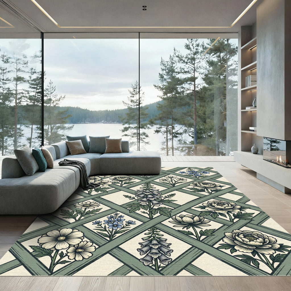 Botanical Lattice Meadow Floral Trellis Rug