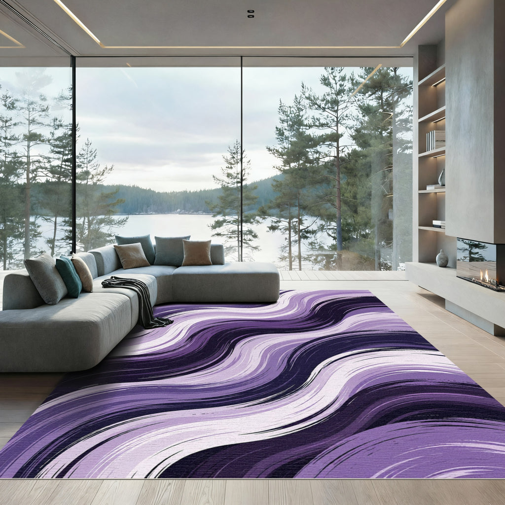 Modern Lavender Swirling Abstract Waves Rug