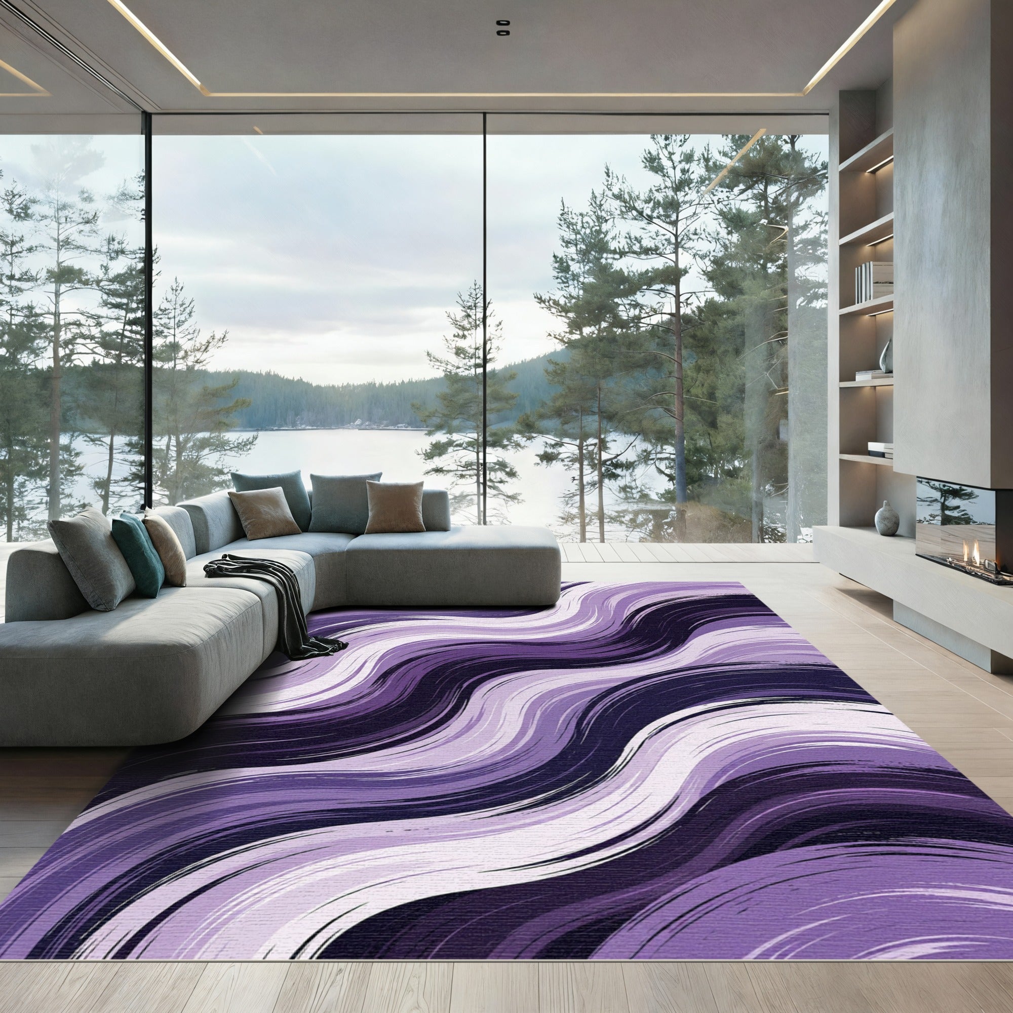 Modern Lavender Swirling Abstract Waves Rug