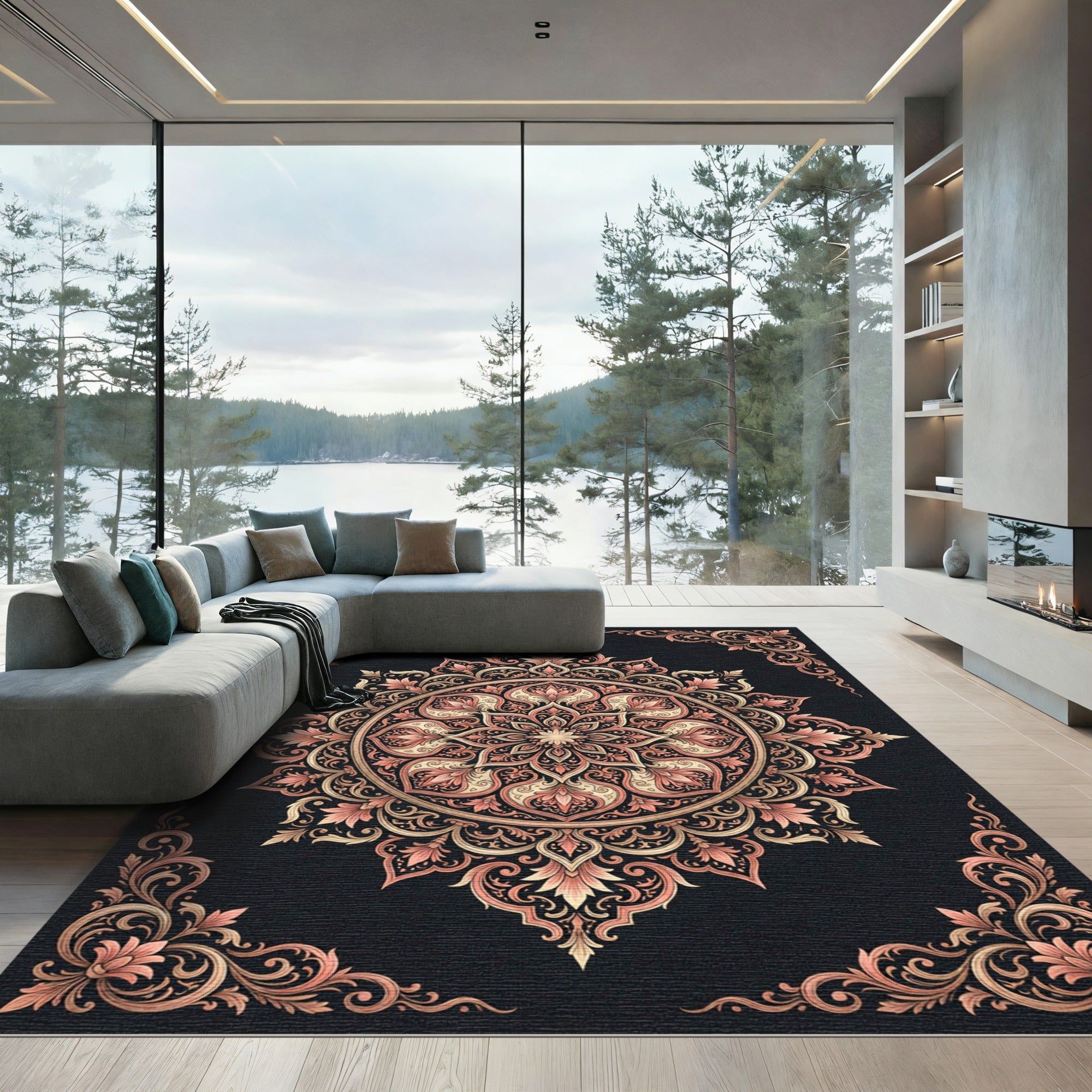 Elegant Peach and Cream Floral Medallion Rug