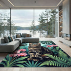 Feline Orchid Garden Lush Jungle Scene Rug