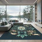 Elegant Teal Rose Floral Cameo Rug