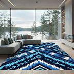 Blue Geometric Chevron Ikat Diamond Rug