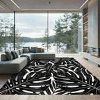 Dramatic Black Tropical Leaf Collage Rug