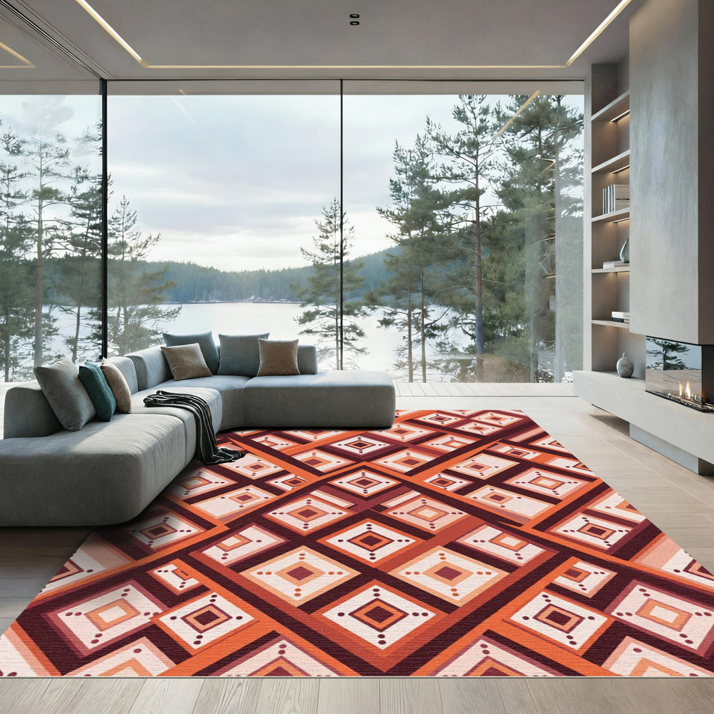 Terracotta Diamond Rows Geometric Rug